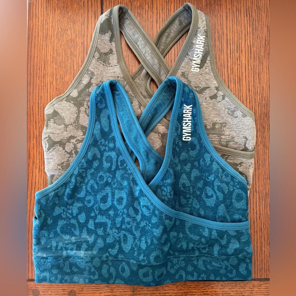 Gymshark Women's Camo Sports Bra - Blue and Green